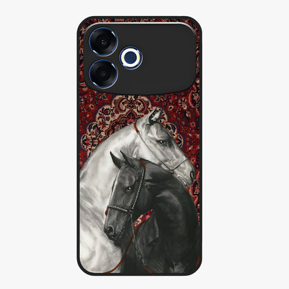 Regal Stallion Tapestry Glass Case showing flat back view with majestic horse tapestry artwork and glossy glass finish.
