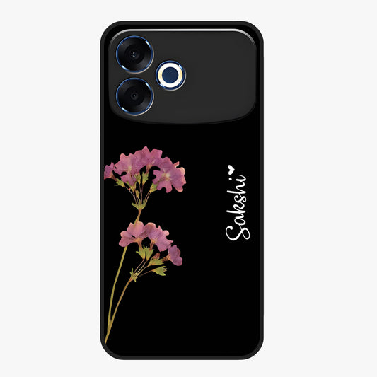 Riching Lavender Flower Custom Name Glass Case showing flat back view with lavender floral artwork and personalized name design.