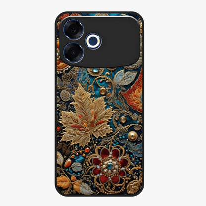 Royal Jewel Garden Glass Case showing flat back view with decorative floral garden artwork and glossy glass finish.
