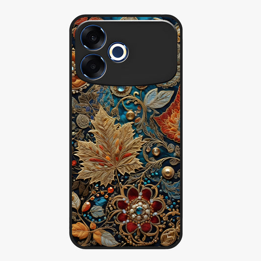 Royal Jewel Garden Glass Case showing flat back view with decorative floral garden artwork and glossy glass finish.
