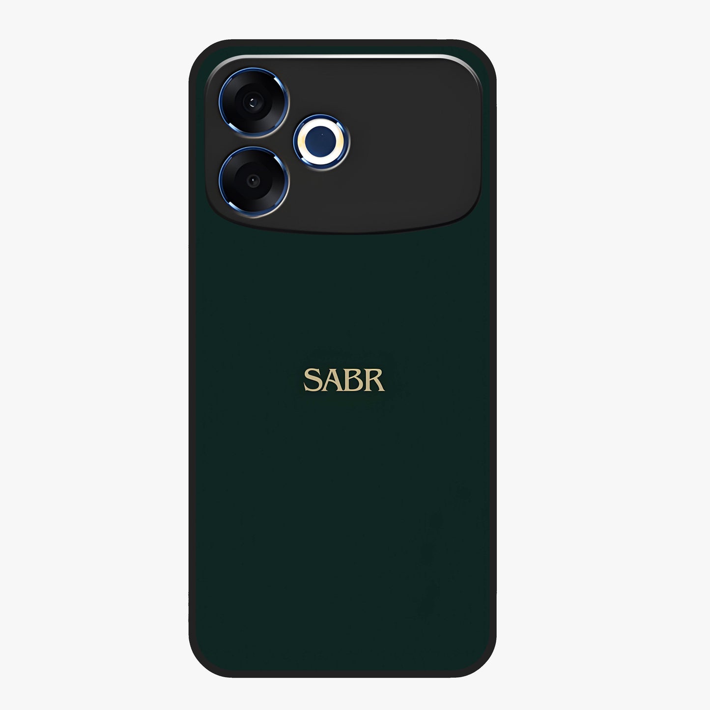 Sabr Minimal Patience Glass Case showing flat back view with minimalist typography artwork and glossy glass finish.