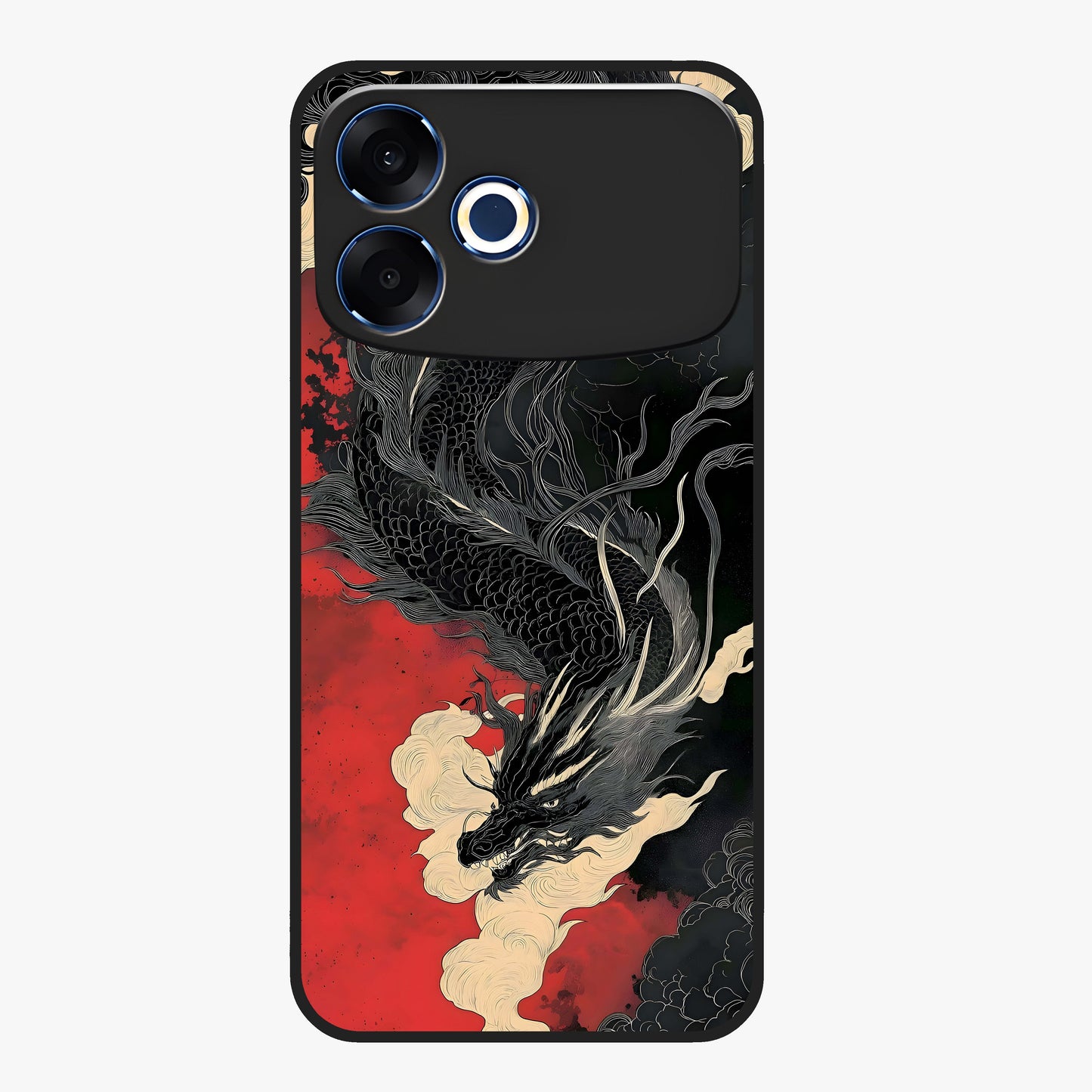 Shadow Dragon Fury Glass Case showing flat back view with fierce dragon artwork and glossy glass finish.