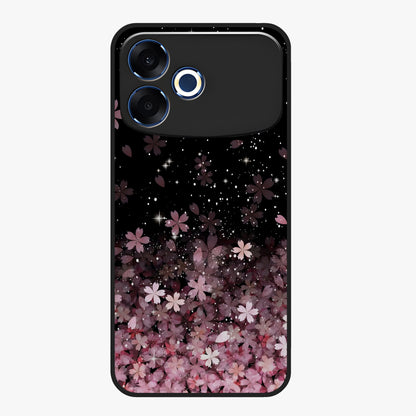 Small Starry Flowers Glass Case showing flat back view with delicate starry floral artwork and glossy glass finish.