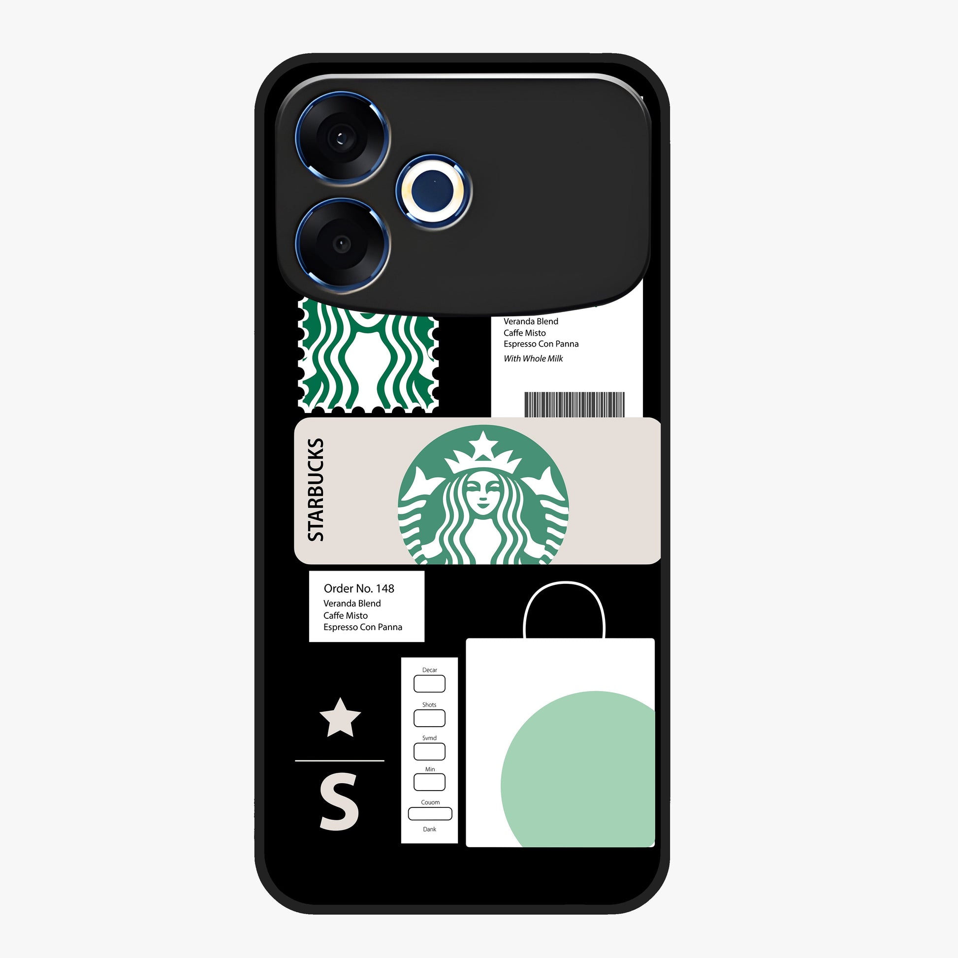 Starbucks Mocha Glass Case showing flat back view with coffee inspired artwork and glossy glass finish.