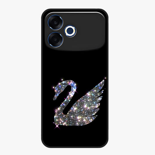 Starlit Swan Grace Glass Case showing flat back view with graceful swan artwork under starry sky and glossy glass finish.