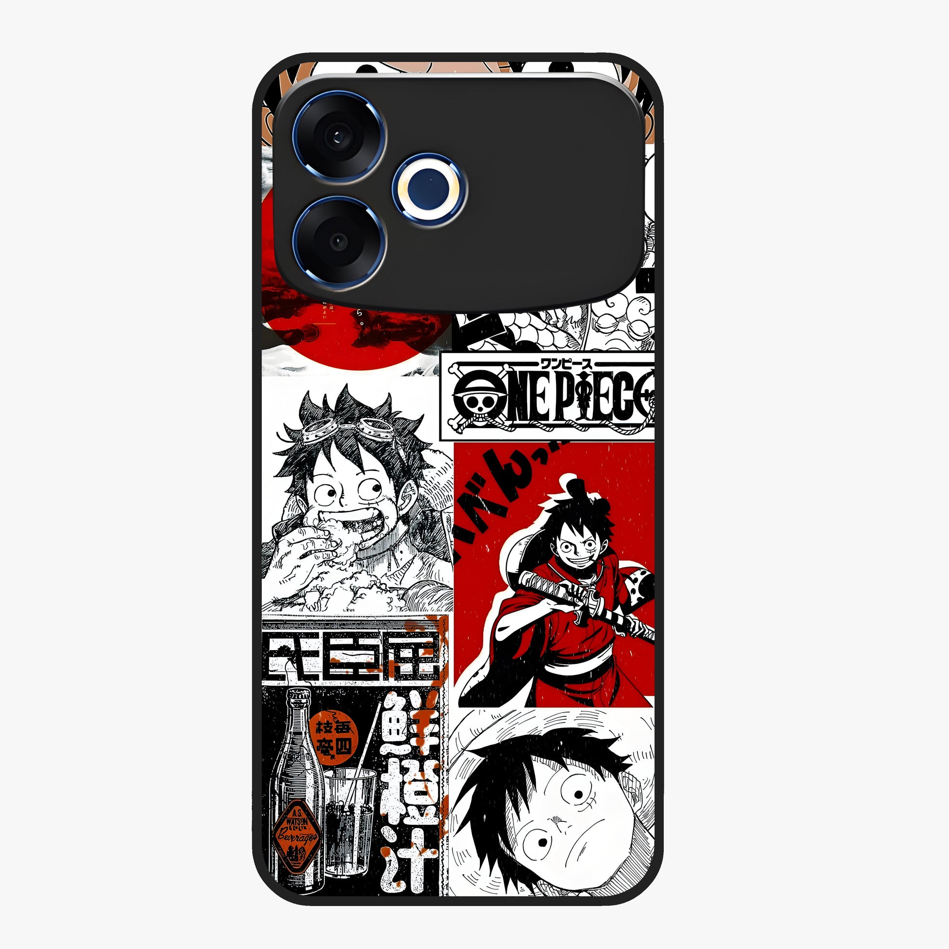 Strawhat Chaos Panels Glass Case showing flat back view with anime inspired chaos panel artwork and glossy glass finish.
