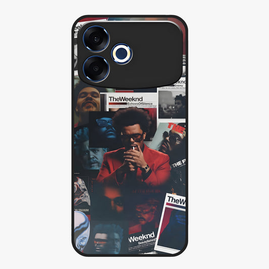 The Weeknd Glass Case showing flat back view with music inspired artistic portrait artwork and glossy glass finish.