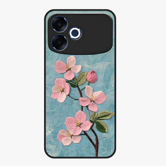 Threaded Blossom Breeze Glass Case showing flat back view with delicate blossom artwork and glossy glass finish.