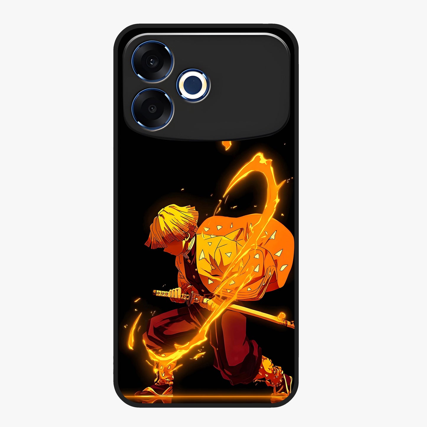 Thunder Flame Execution Glass Case showing flat back view with powerful flame and lightning artwork and glossy glass finish.