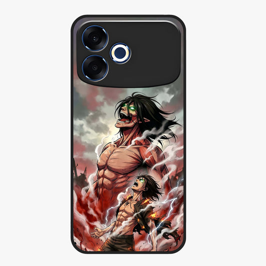 Titan Awakening Fury Glass Case showing flat back view with powerful titan inspired artwork and glossy glass finish.