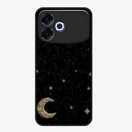 Twinkle Star With Half Moon Glass Case showing flat back view with star and half moon artwork and glossy glass finish.