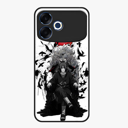 Uchiha Shadow Throne Glass Case showing flat back view with cosmic underwater themed artwork and glossy glass finish.