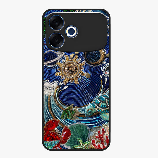 Universe Underwater Spark Glass Case showing flat back view with cosmic underwater themed artwork and glossy glass finish.