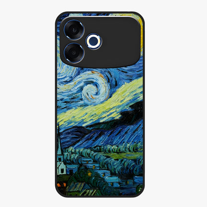 Van Gogh Art Glass Case showing flat back view with classic painterly artwork inspired by Van Gogh style and glossy glass finish.