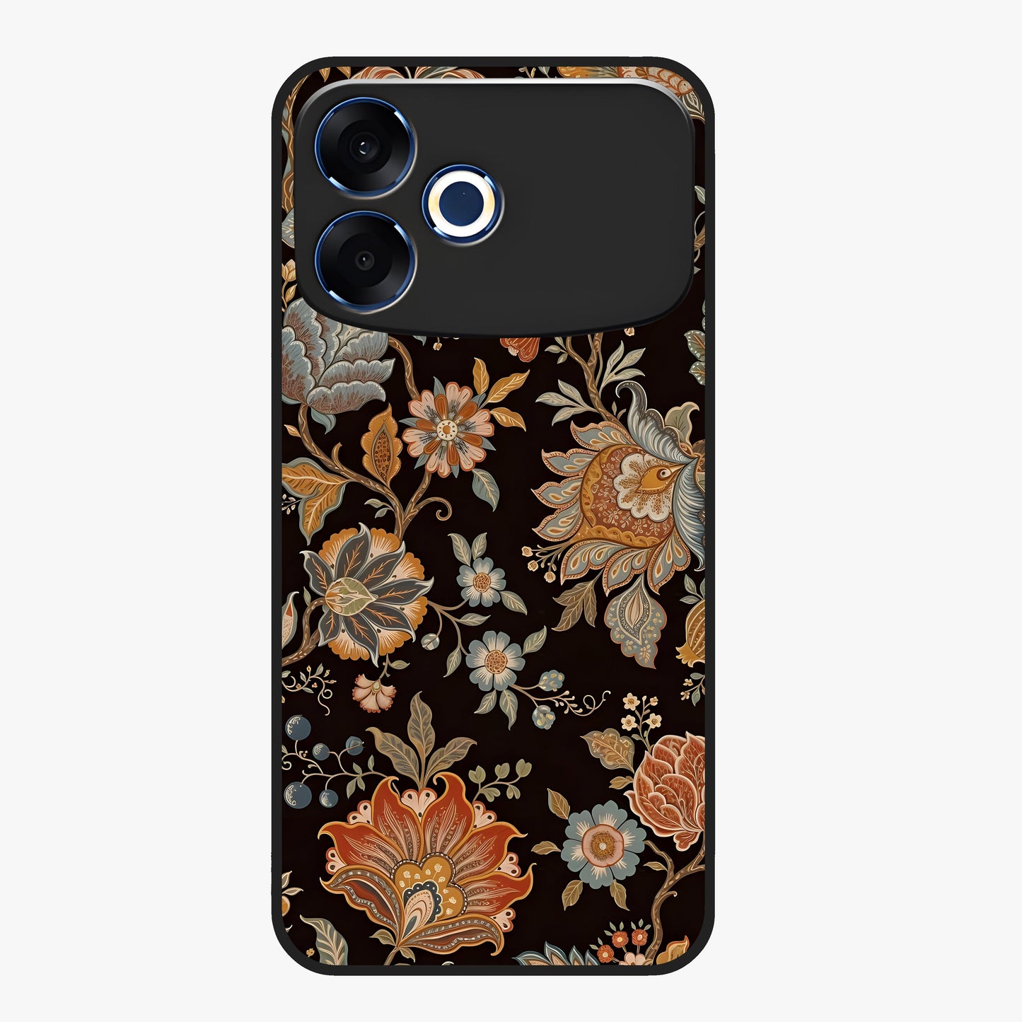 Vintage Floral Dream Glass Case showing flat back view with classic floral artwork and glossy glass finish.