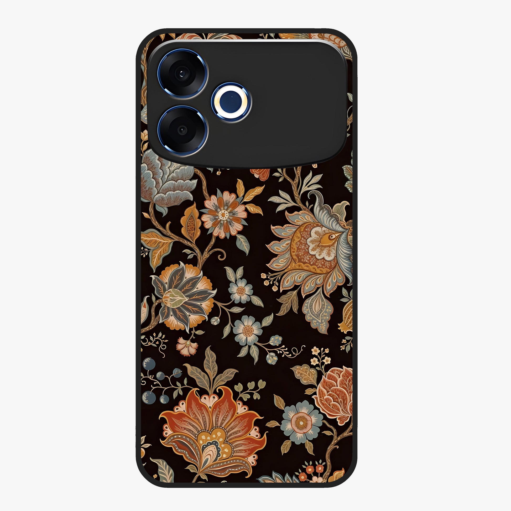 Vintage Floral Dream Glass Case showing flat back view with classic floral artwork and glossy glass finish.