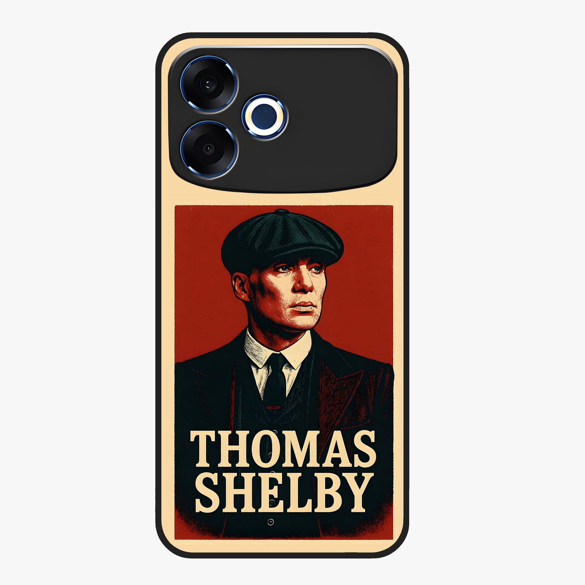 Vintage Mafia Authority Glass Case showing flat back view with bold vintage mafia inspired artwork and glossy glass finish.
