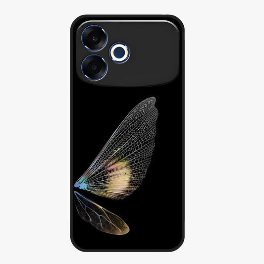 Whispers Of Wings Glass Case showing flat back view with graceful wing inspired artwork and glossy glass finish.