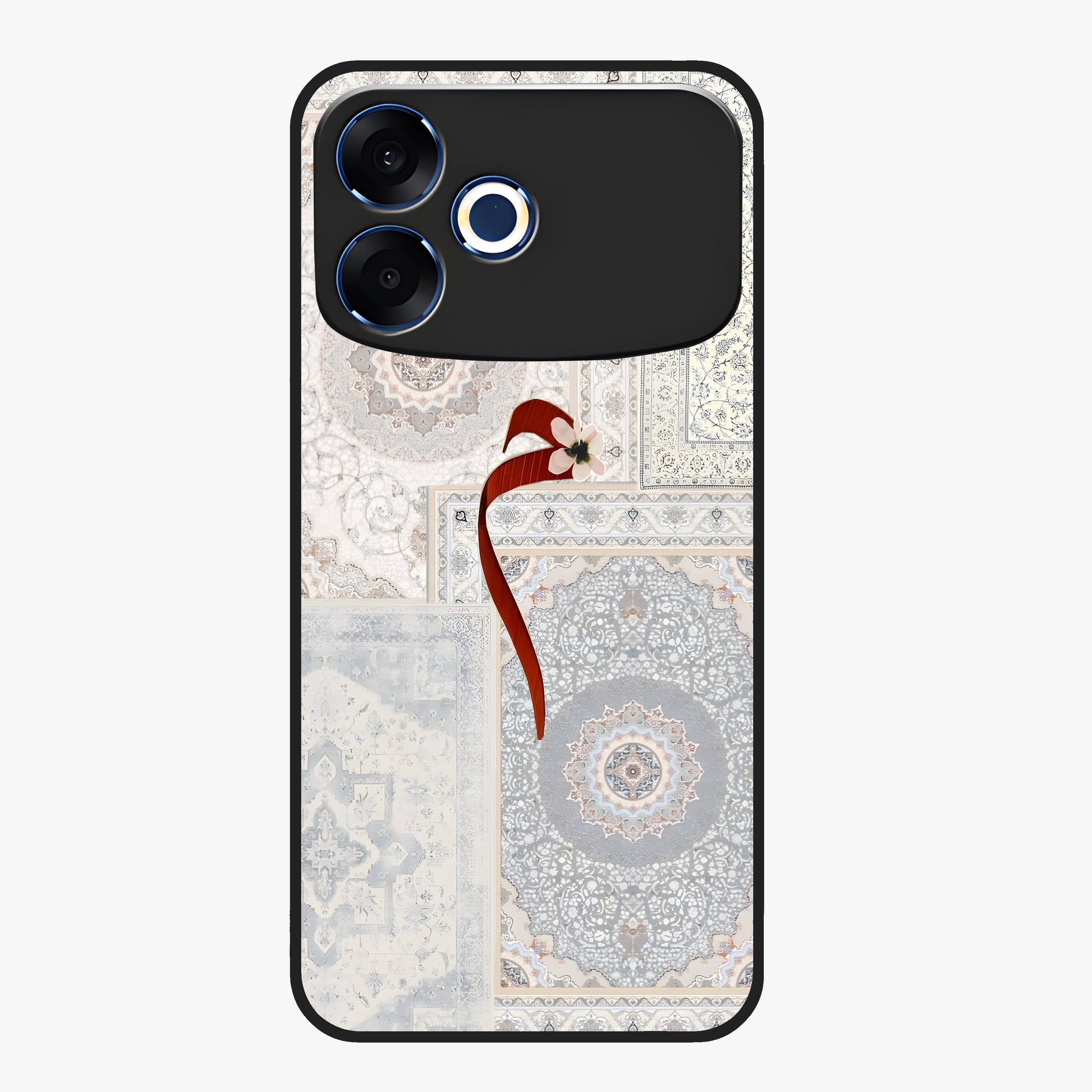 White Aesthetic Bow Glass Case showing flat back view with minimal bow artwork and glossy glass finish.