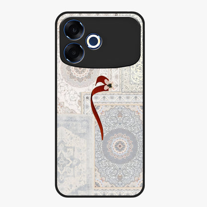 White Aesthetic Bow Glass Case showing flat back view with minimal bow artwork and glossy glass finish.