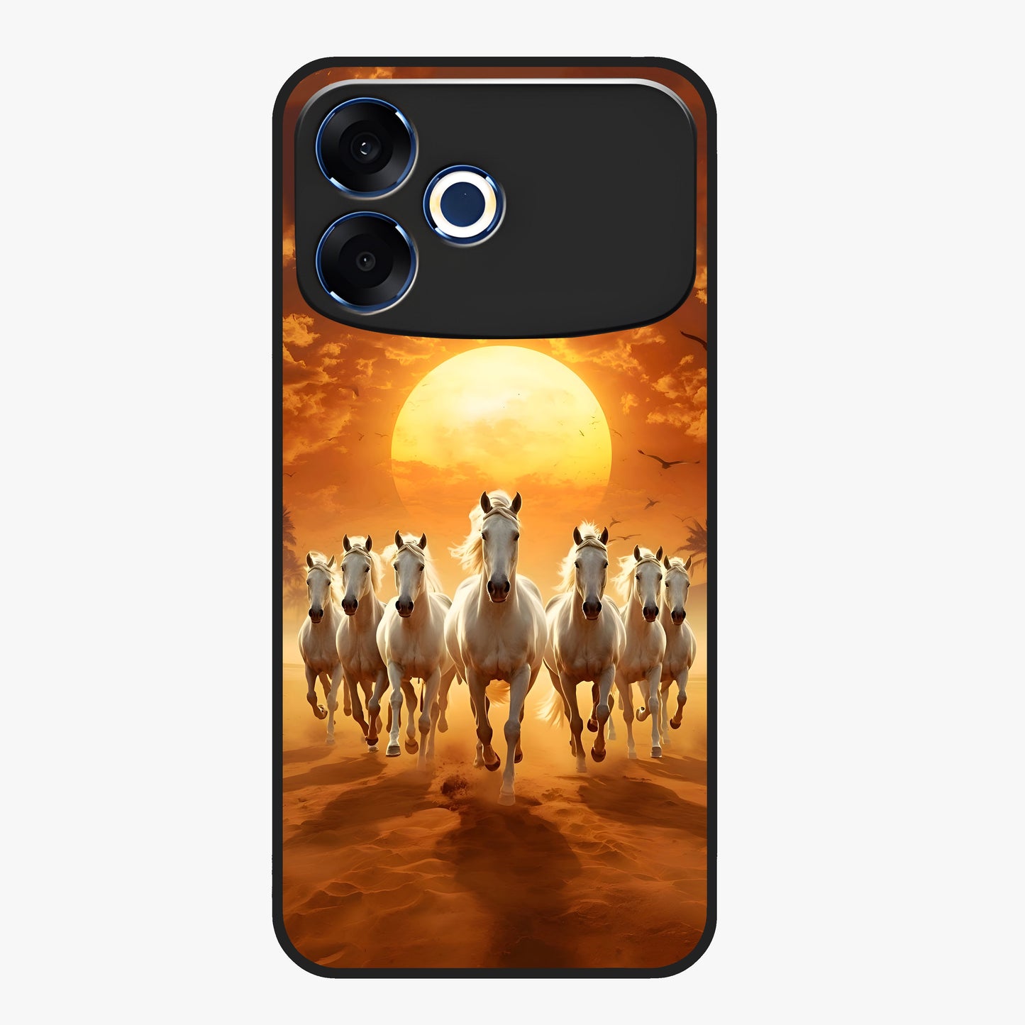 Wild Sunset Majesty Glass Case showing flat back view with majestic sunset landscape artwork and glossy glass finish.