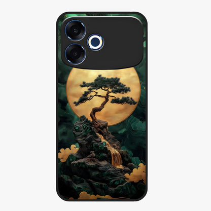 Zen Moon Rise Glass Case showing flat back view with calm moonrise artwork and glossy glass finish.