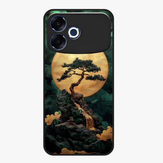 Zen Moon Rise Glass Case showing flat back view with calm moonrise artwork and glossy glass finish.