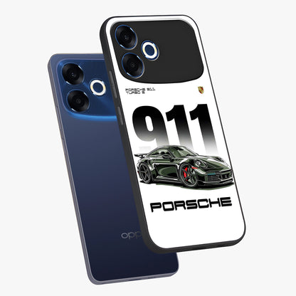 911 Turbo Dominance Glass Case displayed in premium angled mockup highlighting sporty car illustration and sleek glass surface.
