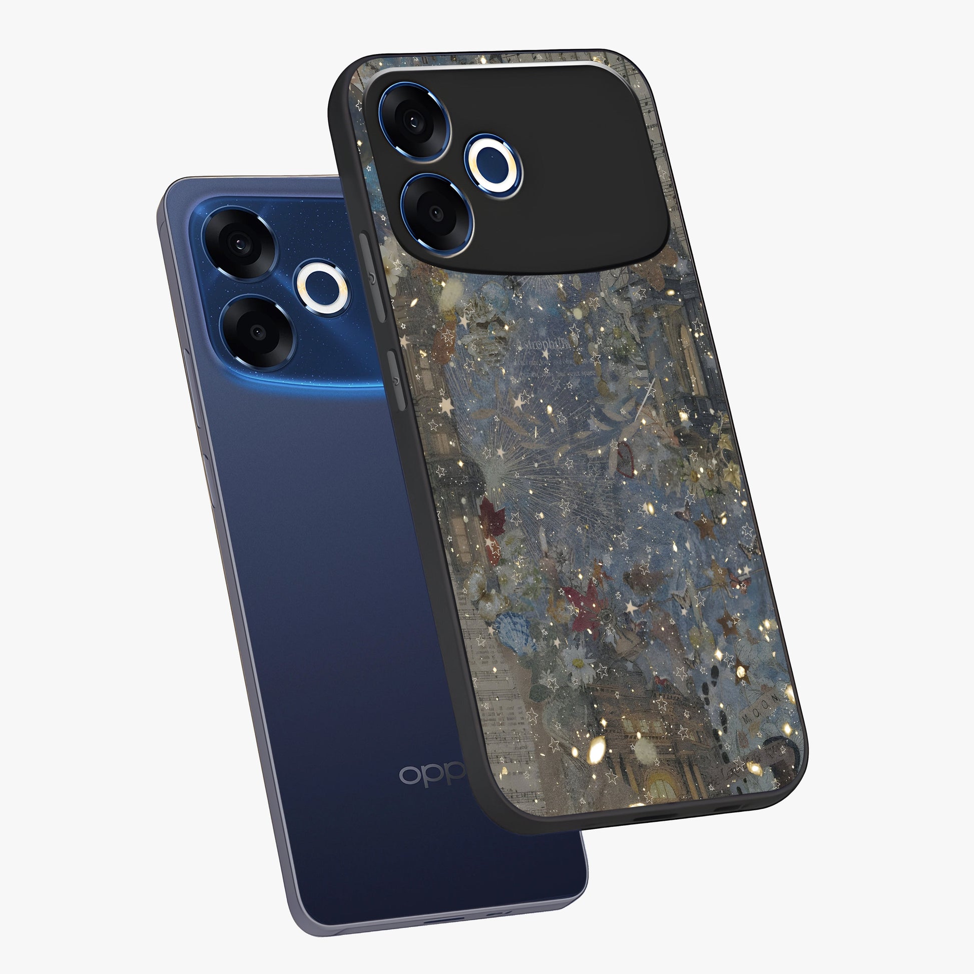 Aesthetic Astrolophia Glass Case displayed in angled mockup highlighting artistic aesthetic elements and smooth glass surface.
