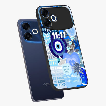 Aesthetic Be Kind Eye Glass Case displayed in angled mockup highlighting aesthetic eye design and inspirational vibe.