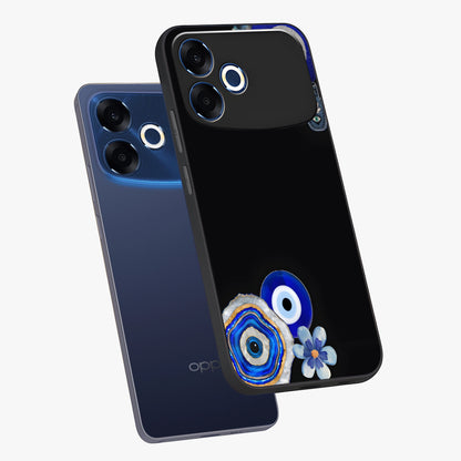 Aesthetic Blue Evil Eye Glass Case displayed in angled mockup highlighting blue evil eye symbol and spiritual aesthetic design.