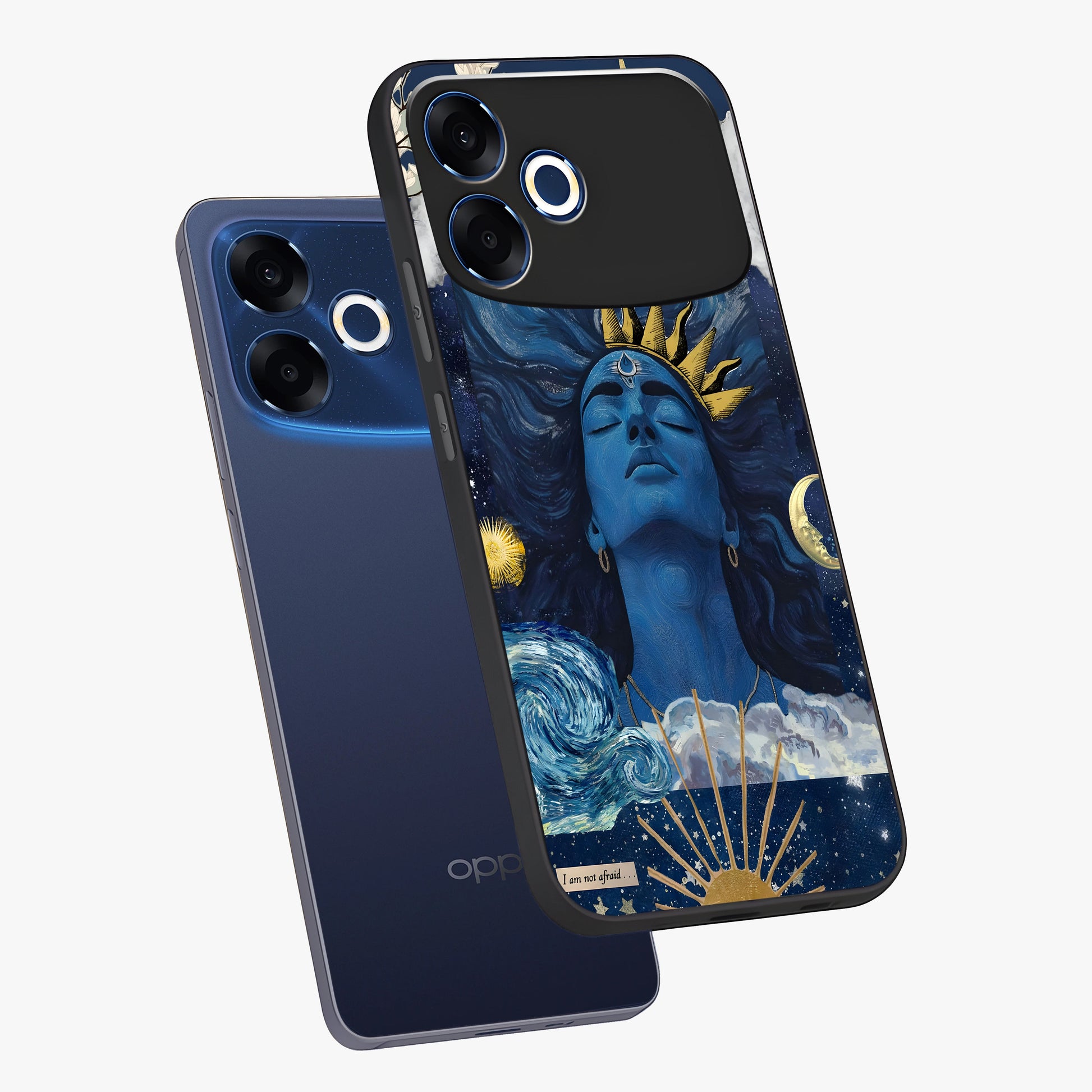 Aesthetic Lord Shiva Glass Case displayed in angled mockup highlighting spiritual Shiva illustration and sacred aesthetic design.