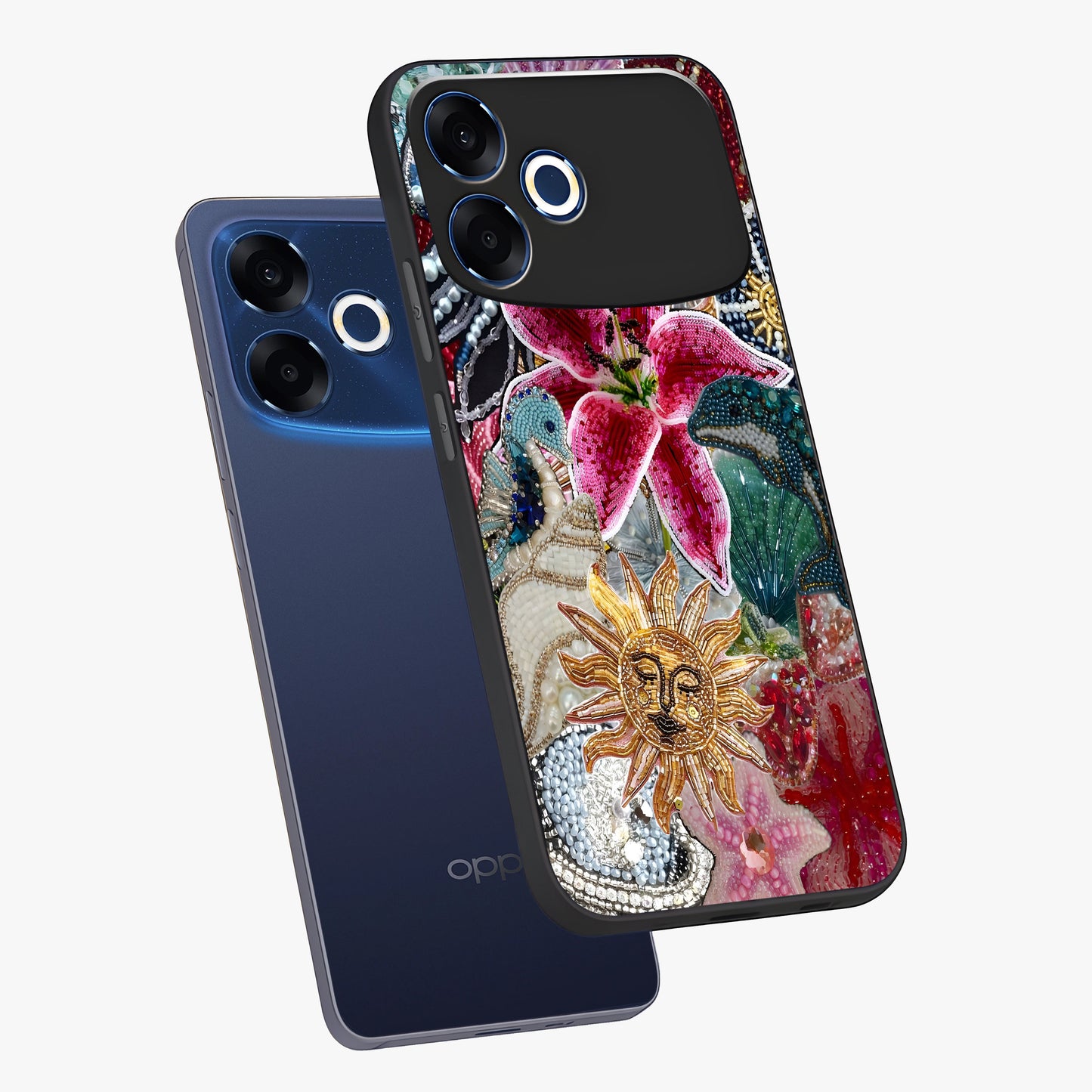 Beaded Garden Fantasy Glass Case displayed in angled mockup highlighting fantasy inspired floral bead pattern.