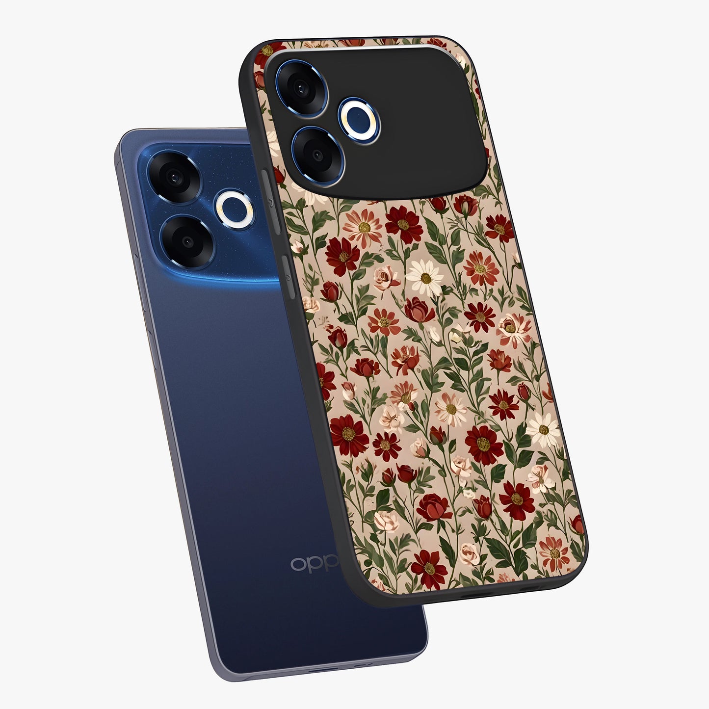 Biege Flower With Leaf Glass Case displayed in angled mockup highlighting minimal floral leaf design and elegant aesthetic.