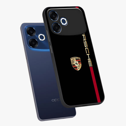 Black Minimal Porsche Glass Case displayed in angled mockup highlighting modern minimal car illustration and clean aesthetic design.