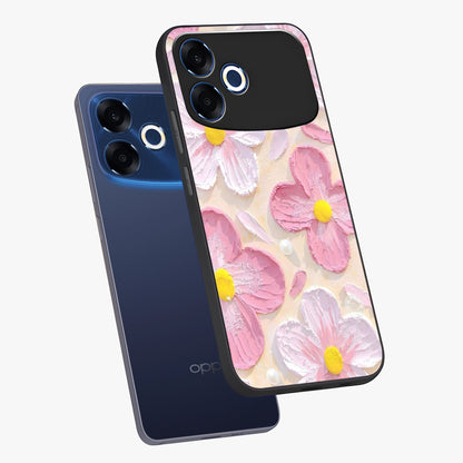 Blush Bloom Texture Glass Case displayed in angled mockup highlighting subtle bloom pattern with aesthetic pastel design.