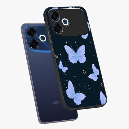Butterfly With Stars Pattern Glass Case displayed in angled mockup highlighting dreamy butterfly and star design with aesthetic theme.