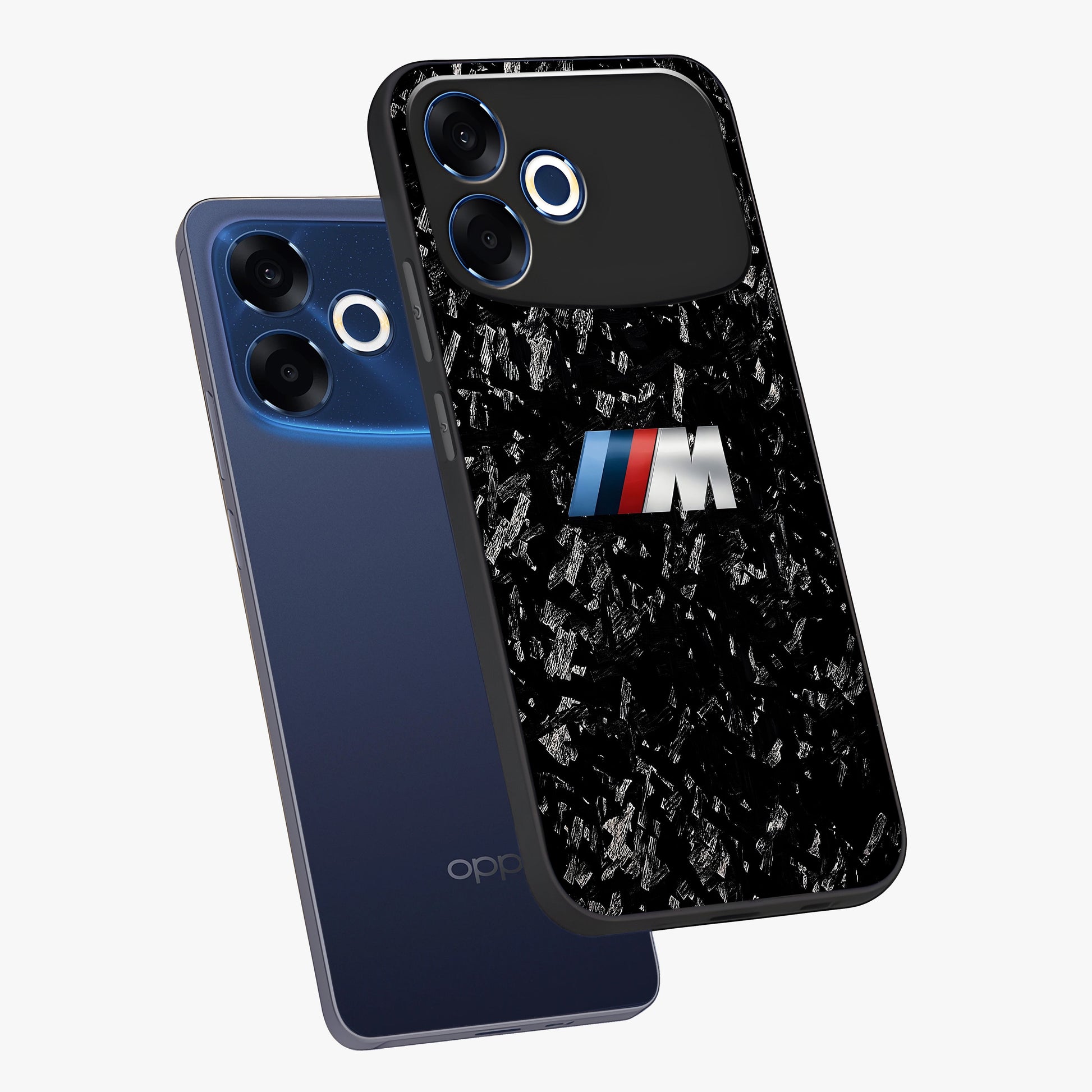 Carbon Speed Mark Glass Case displayed in angled mockup highlighting racing inspired carbon design and sleek aesthetic style.