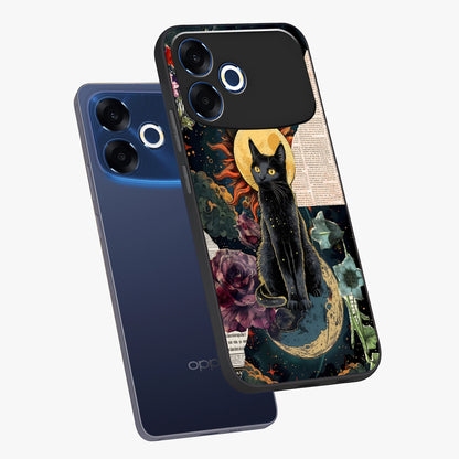 Celestial Black Cat Glass Case displayed in angled mockup highlighting cosmic black cat design with celestial aesthetic.