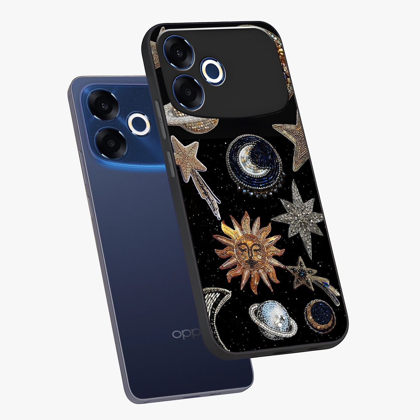 Celestial Gem Constellations Glass Case displayed in angled mockup highlighting gemstone inspired constellation design.