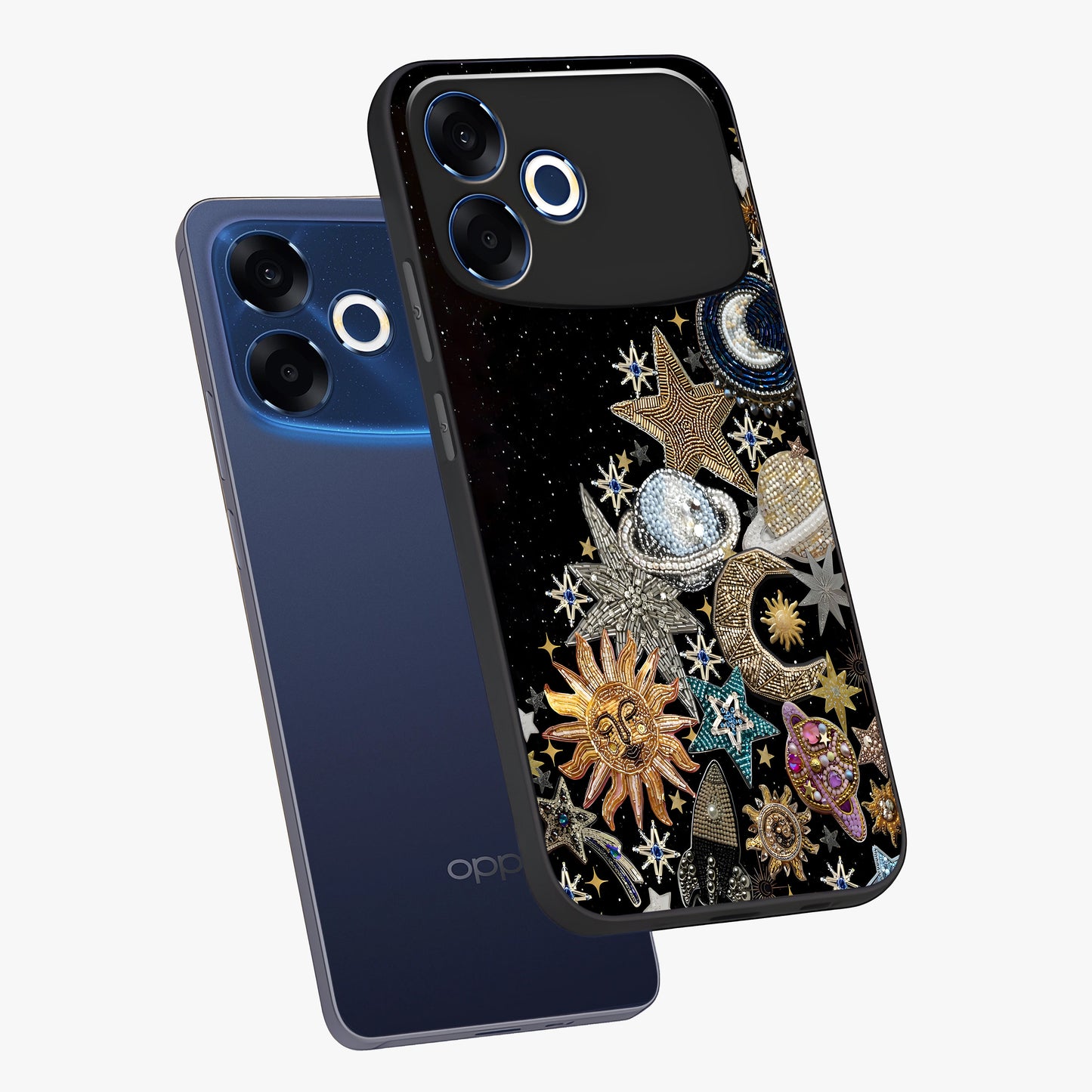 Cosmic Sparkle Dreams Glass Case displayed in angled mockup highlighting dreamy star sparkle design with celestial aesthetic.