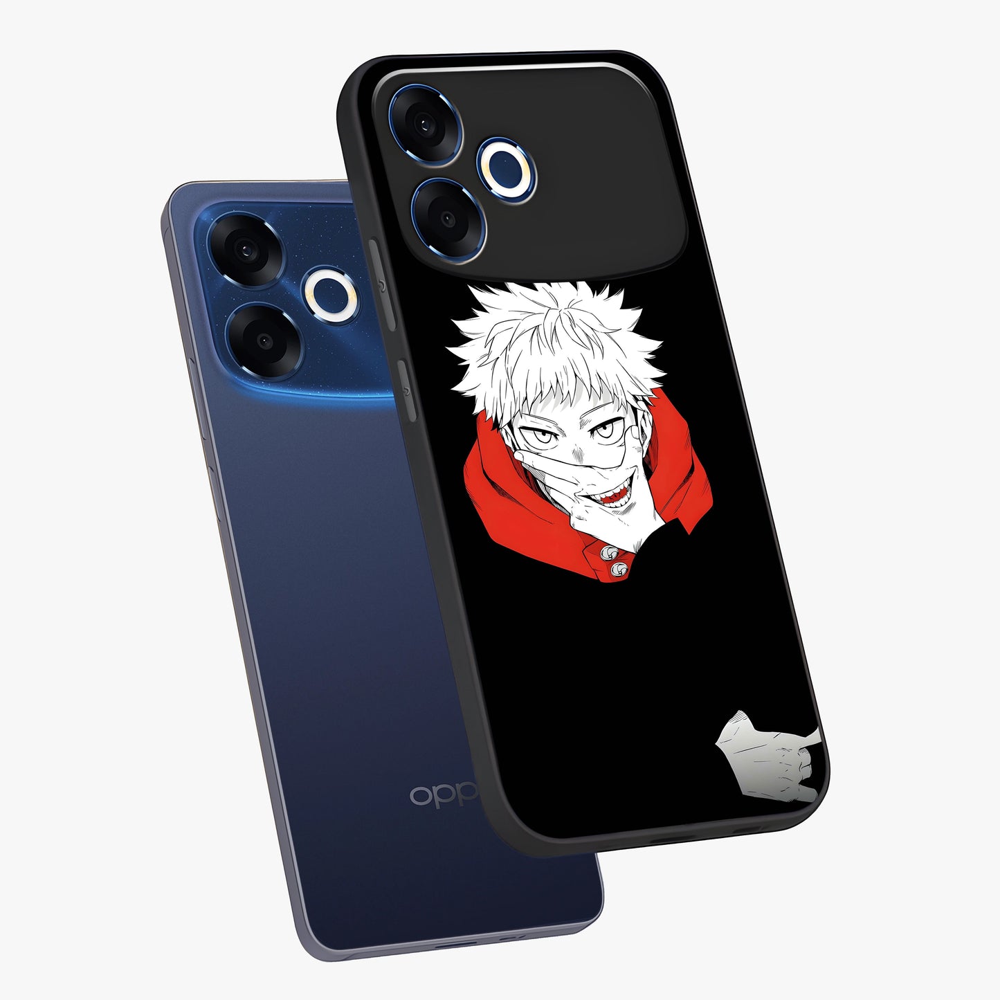Crimson Chaos Smile Glass Case displayed in angled mockup highlighting edgy crimson smile design with graphic aesthetic.