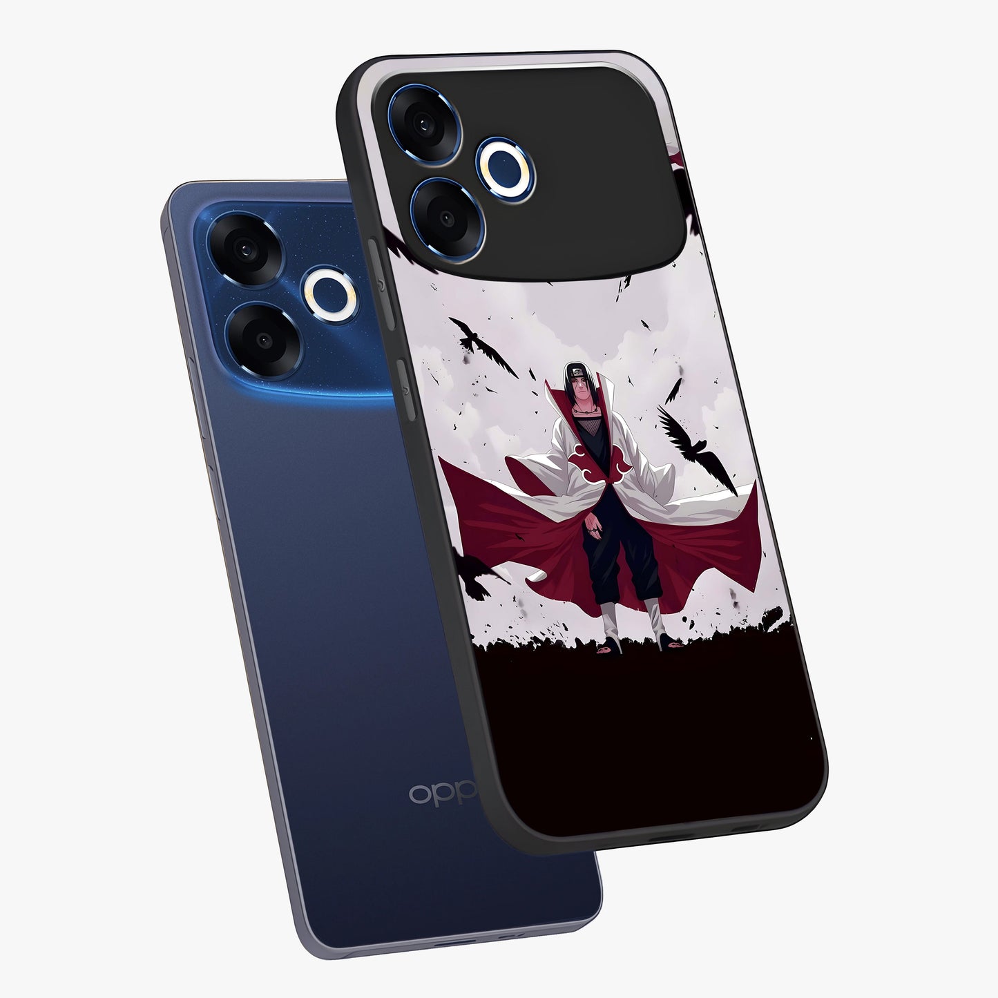 Crimson Crow Ascension Glass Case displayed in angled mockup highlighting powerful crow illustration with dark crimson aesthetic.