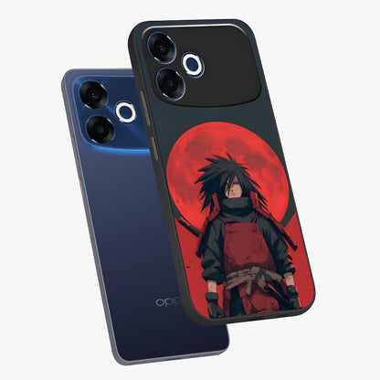 Crimson Moon Warlord Glass Case displayed in angled mockup highlighting dramatic crimson moon design with fantasy aesthetic.