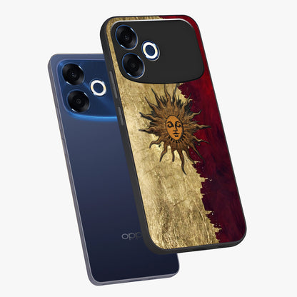 Crimson Sun Majesty Glass Case displayed in angled mockup highlighting majestic crimson sun design with bold aesthetic style.