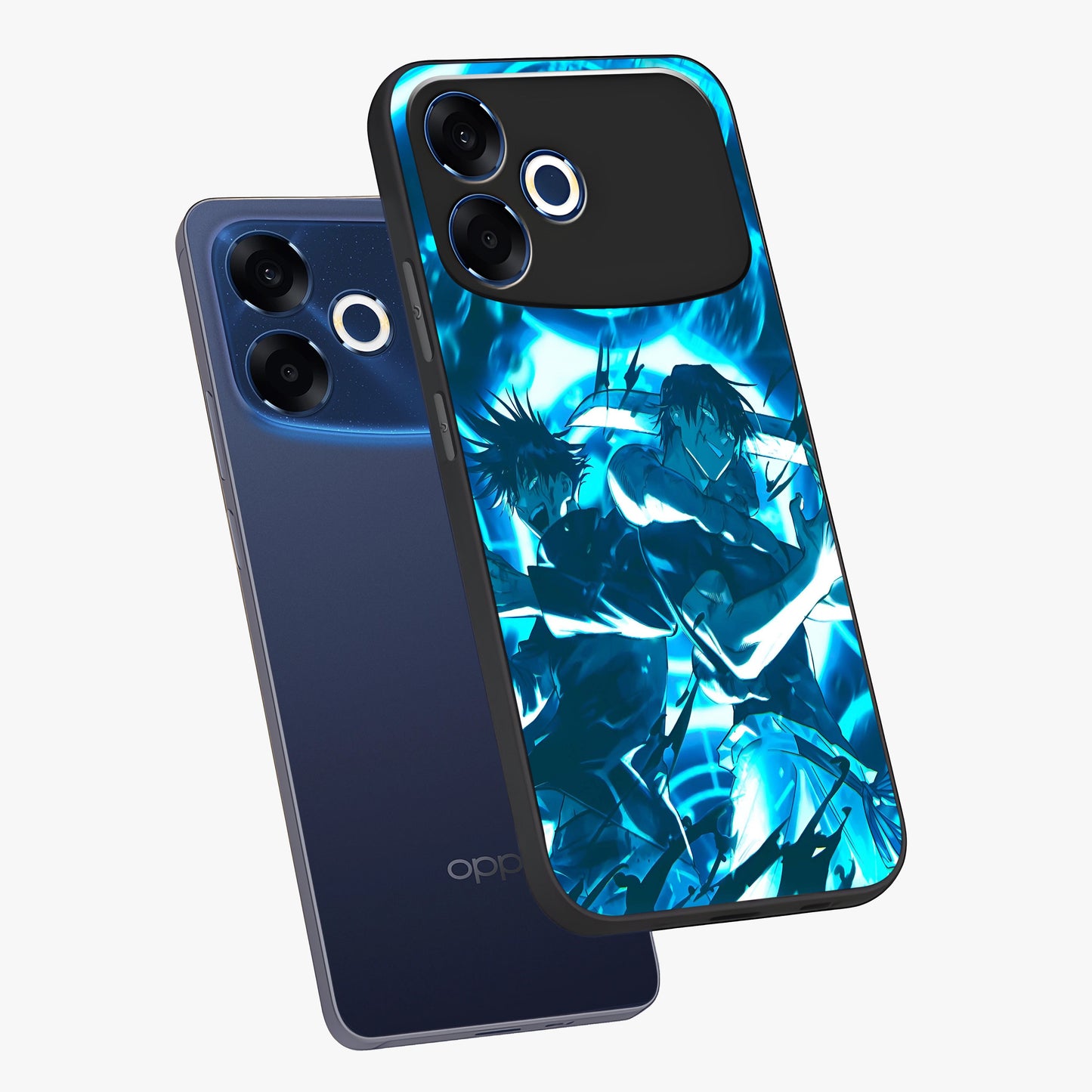 Cursed Energy Clash Glass Case displayed in angled mockup highlighting powerful battle inspired graphic with anime style aesthetic.