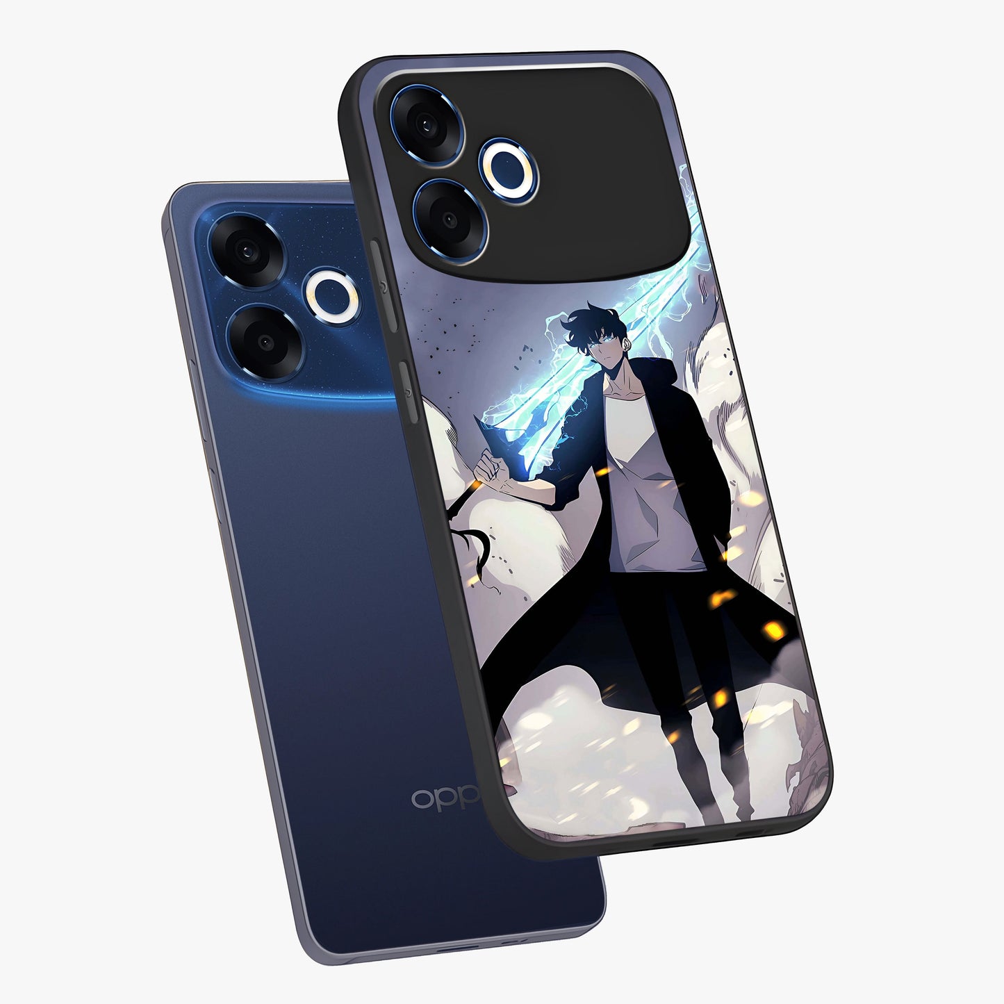 Dark Lightning Anime Warrior Glass Case displayed in angled mockup highlighting powerful lightning themed anime illustration.