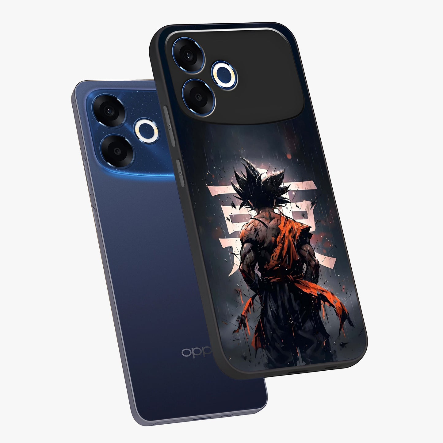 Dark Warrior In Rain Glass Case displayed in angled mockup highlighting dramatic warrior illustration with dark rain aesthetic.
