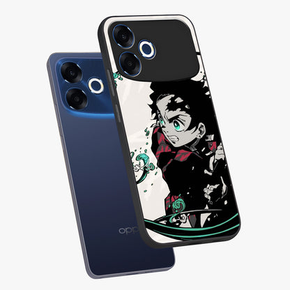 Demon Slayer Glass Case displayed in angled mockup highlighting dramatic anime character design with action aesthetic.