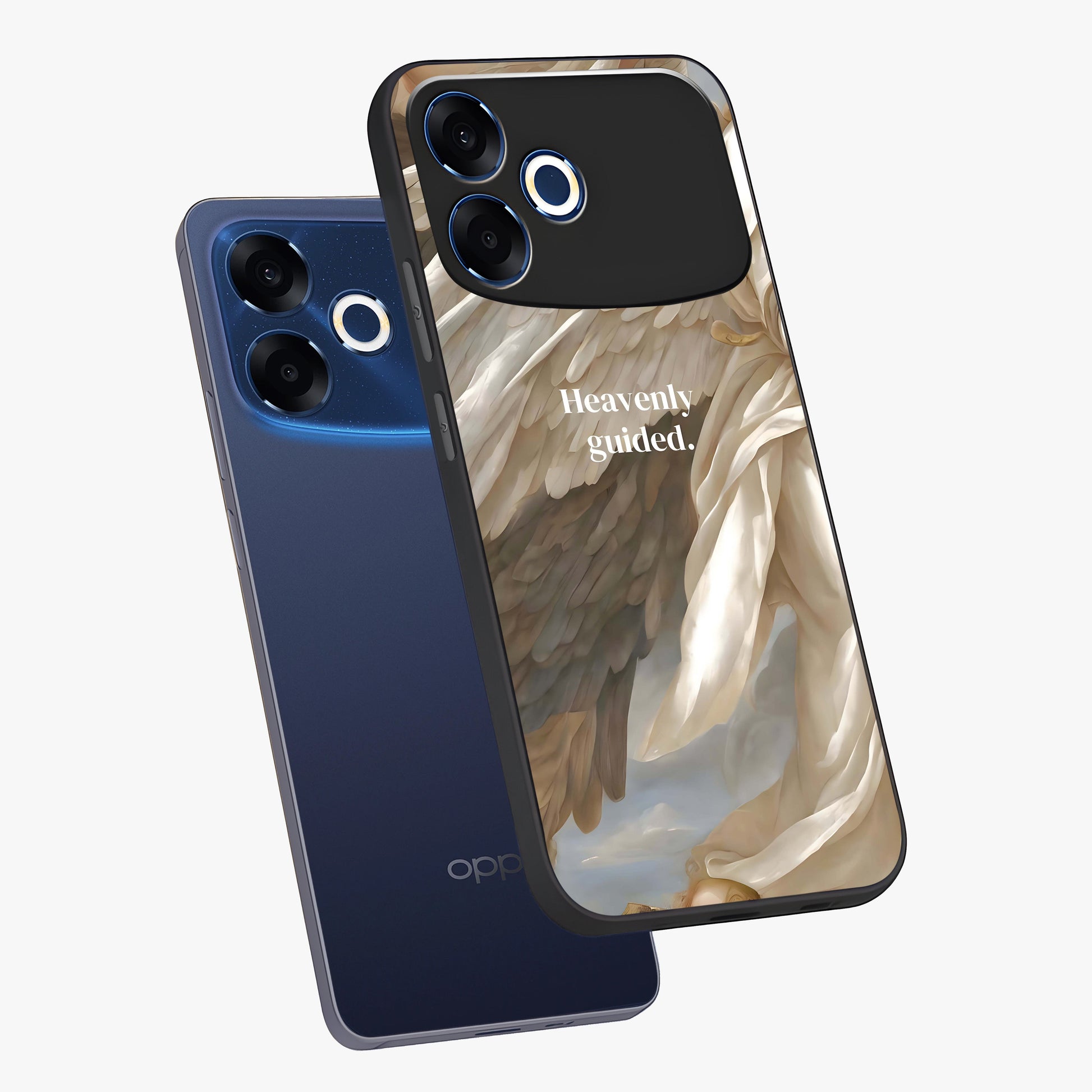 Divine Winged Grace Glass Case displayed in angled mockup highlighting graceful wing design with divine aesthetic style.